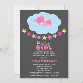 Invitación Teddy Bear, un Chica rosa durmiente en un Baby Sho