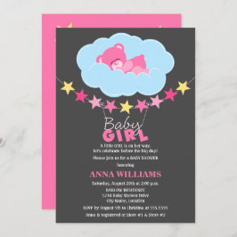 Invitación Teddy Bear, un Chica rosa durmiente en un Baby Sho