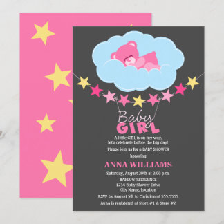 Invitación Teddy Bear, un Chica rosa durmiente en un Baby Sho