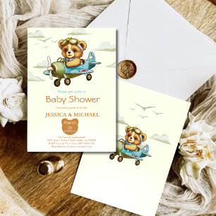Invitación Teddy Bear un pequeño avión piloto Baby Shower