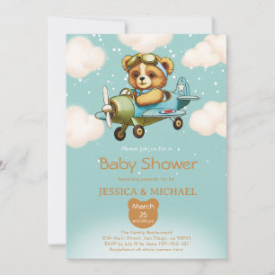 Invitación Teddy Bear un pequeño avión piloto Baby Shower