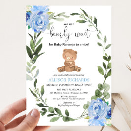 Invitación Teddy Bear verde azul vegetación floral niño ducha