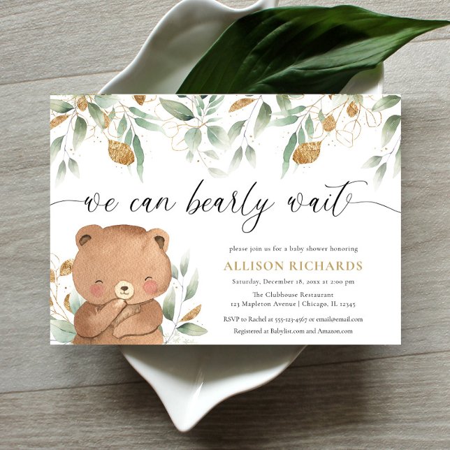 Invitación Teddy Bear verde neutro género ducha bebé (Subido por el creador)