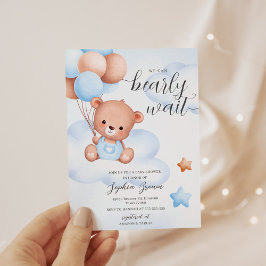 Invitación Teddy Bear Watercolor Boy Baby Shower