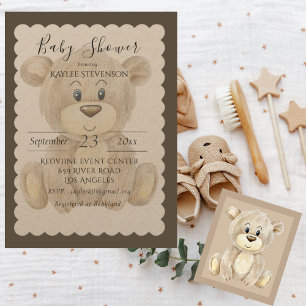 Invitación Teddy Bear Watercolor Rustic Baby Shower