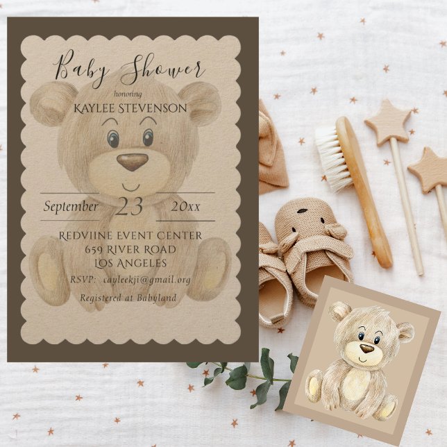 Invitación Teddy Bear Watercolor Rustic Baby Shower (Subido por el creador)