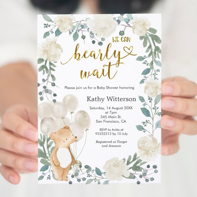 Invitación Teddy Bear We Can Bearly Wait Baby Shower (Subido por el creador)