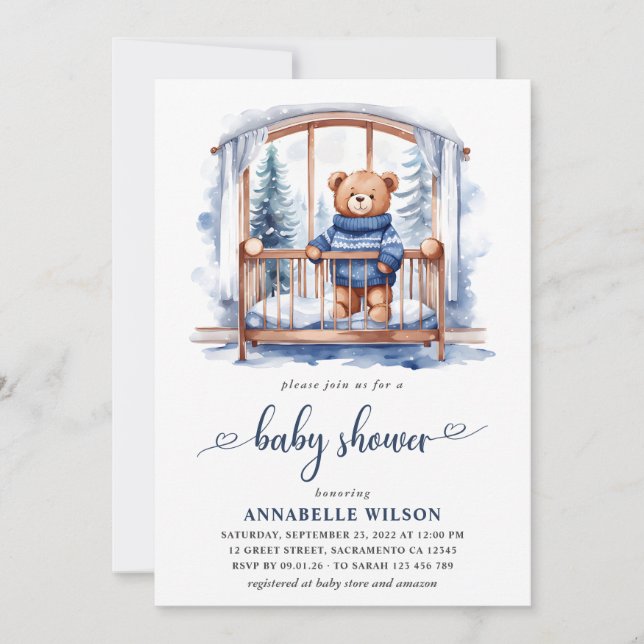 Invitación Teddy Bear Winter Boy Baby Shower (Anverso)