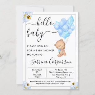 Invitación Teddy Bear y Balloons Boy Ducha bebé