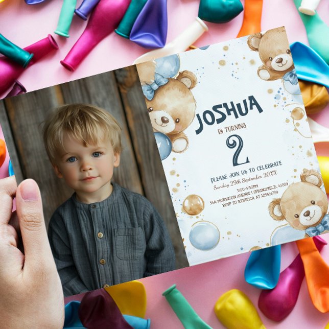 Invitación Teddy Bear Y Balloons Niños Fiesta de Cumpleaños (Subido por el creador)