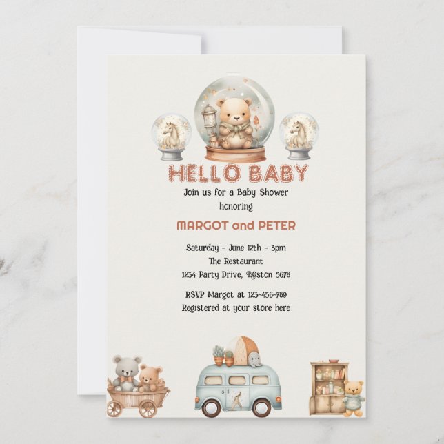 Invitación Teddy Bear y el caballo Baby Shower (Anverso)