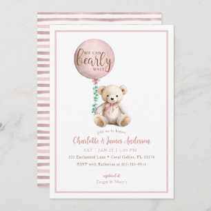 Invitación Teddy Bear y Eucalyptus Balloon Baby Shower