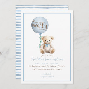 Invitación Teddy Bear y Eucalyptus Balloon Baby Shower