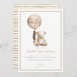 Invitación Teddy Bear y Eucalyptus Balloon Baby Shower