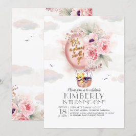Invitación Teddy Bear y Floral Balón de aire caliente niño cu