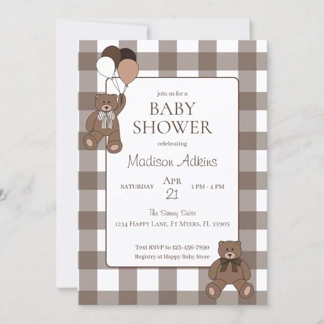 Invitación Teddy Bears Baby Boy Brown Baby Shower (Anverso)