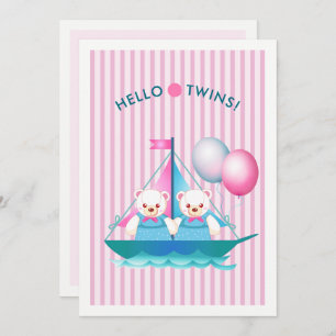 Invitación Teddy Bears Twins Chica Baby Shower