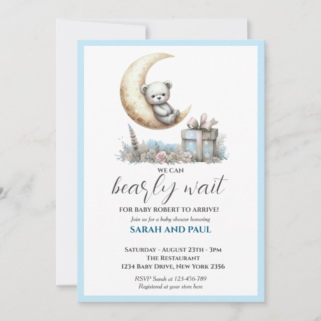 Invitación Teddy Blue Bear Podemos Esperar (Anverso)