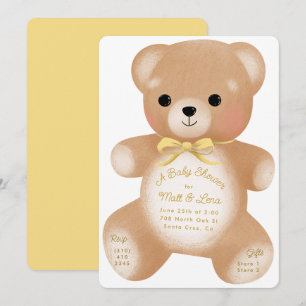 Invitación Teddy Butter Yellow Bow Baby Shower