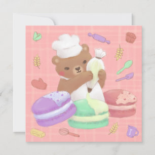 Invitación Teddy el panadero con los macarones