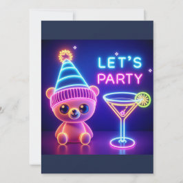 Invitación Teddy Fiesta Time Neon Pink