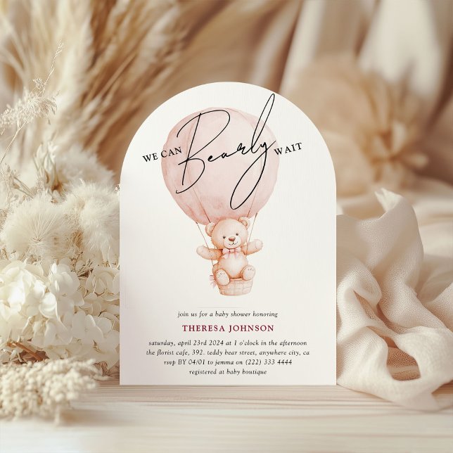Invitación Teddy Hot Air Balloon Bearly Wait Chica Baby Showe (Subido por el creador)