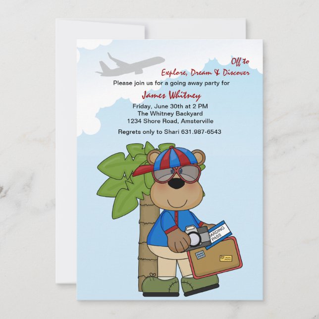Invitación Teddy listo para el viaje se va Fiesta (Anverso)