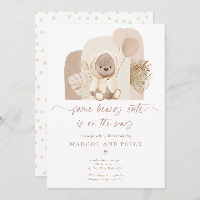 Invitación Teddy Lleva Algún Beary Cute Boho Baby Shower (Anverso / Reverso)