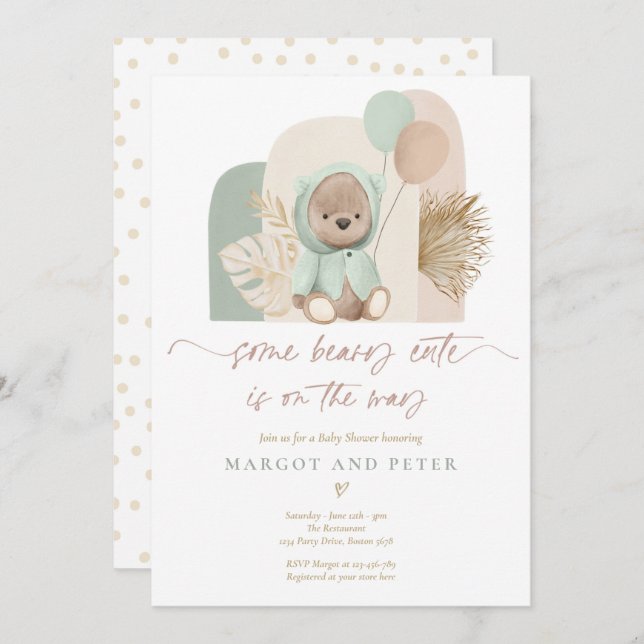 Invitación Teddy Lleva Algún Beary Cute Boho Baby Shower (Anverso / Reverso)