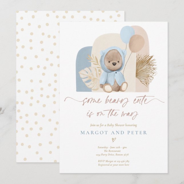Invitación Teddy Lleva Algún Beary Cute Boho Baby Shower (Anverso / Reverso)