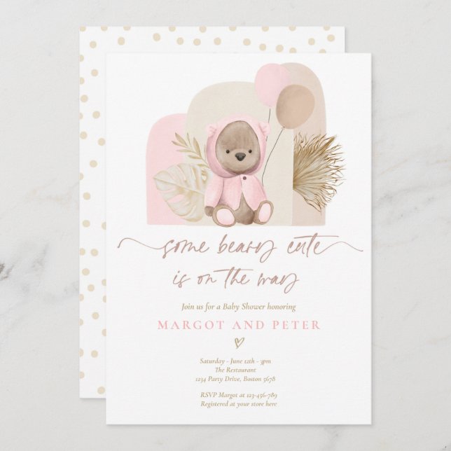 Invitación Teddy Lleva Algún Beary Cute Boho Baby Shower (Anverso / Reverso)