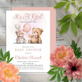 Invitación Teddy Oce es un Chica espera temprano Baby Shower