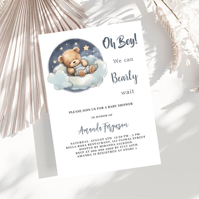 Invitación Teddy oso niño luna azul cielo de lujo bebé ducha (Subido por el creador)