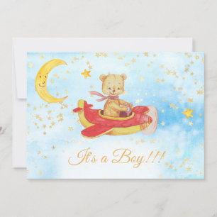 Invitación *~* Teddy Oso Red Plano Bebé Estrellas Boy Ducha