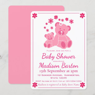 Invitación Teddy Osos Rosa Cuidados Chica Baby Shower