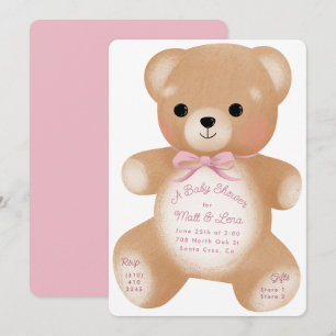 Invitación Teddy Pink Bow Baby Shower