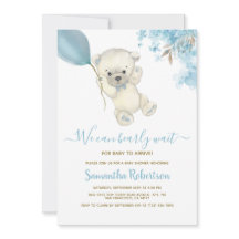 Teddy Polar Oso Blue Balloon Boy Baby Shower