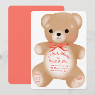 Invitación Teddy Red Bow Baby Shower