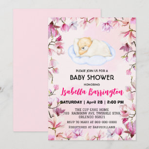 Invitación Teddy rosado Oso cachorro flores bebé ducha niños