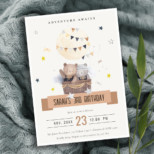 Invitación Teddy Teddy Aire Caliente Balón Niños Cumpleaños