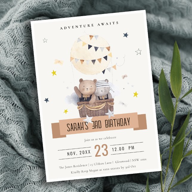 Invitación Teddy Teddy Aire Caliente Balón Niños Cumpleaños (Subido por el creador)