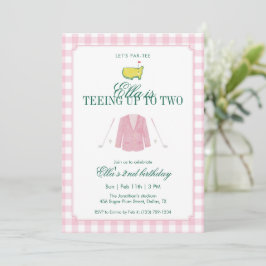 Invitación Teeing Up To Two Golf 2nd Birthday Pink Gingham