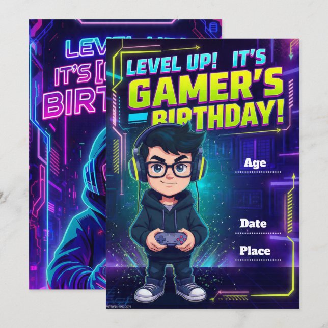 Invitación Teen Gamer Birthday Invitation – Video Game Party  (Anverso / Reverso)