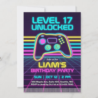 Invitación Teen Retro Neon Gamer Birthday Invitation for Boys