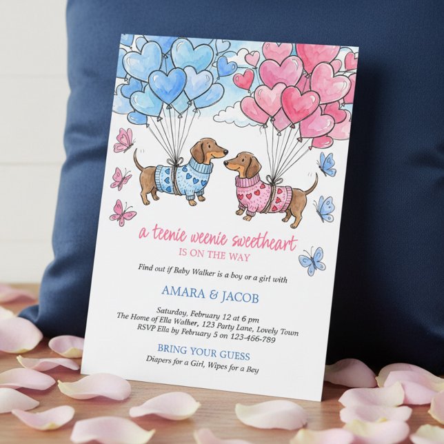 Invitación Teenie Weenie Sweetheart Dachshund Gender Reveal (Invitation - Teenie Weenie Sweetheart Dachshund Gender Reveal collection by Darling & May)
