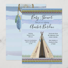 Invitación TeePee Dreamcatcher Tribal Theme Boy Baby Shower