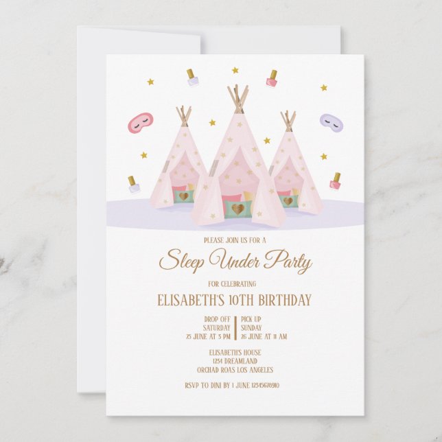 Invitación Teepee Sleep under Birday Party (Anverso)
