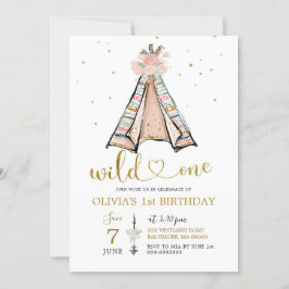 Invitación TeePee Tribal de Color Rosa