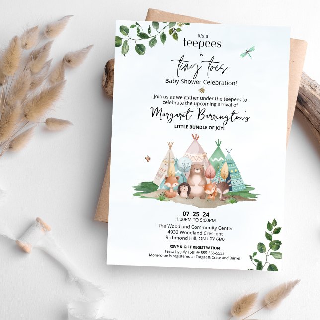 Invitación Teepees and Tiny Toes Baby Shower Invitation (Subido por el creador)