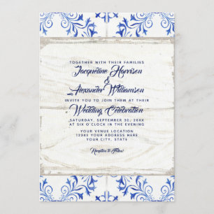 Invitación Teja de madera blanca azul de Lapis de la granja